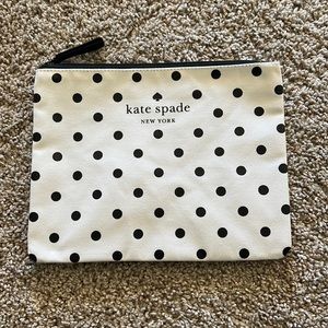Brand New Kate Spade Zippered Pouch 9.5”x7.5” Cream and Polka Dot
